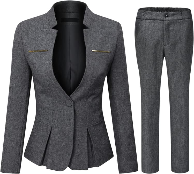 YYNUDA Tailleur Femme 2 pièces Slim Fit One Button Blazer Veste Bureau Travail Pantalon Costumes Jupe Costumes