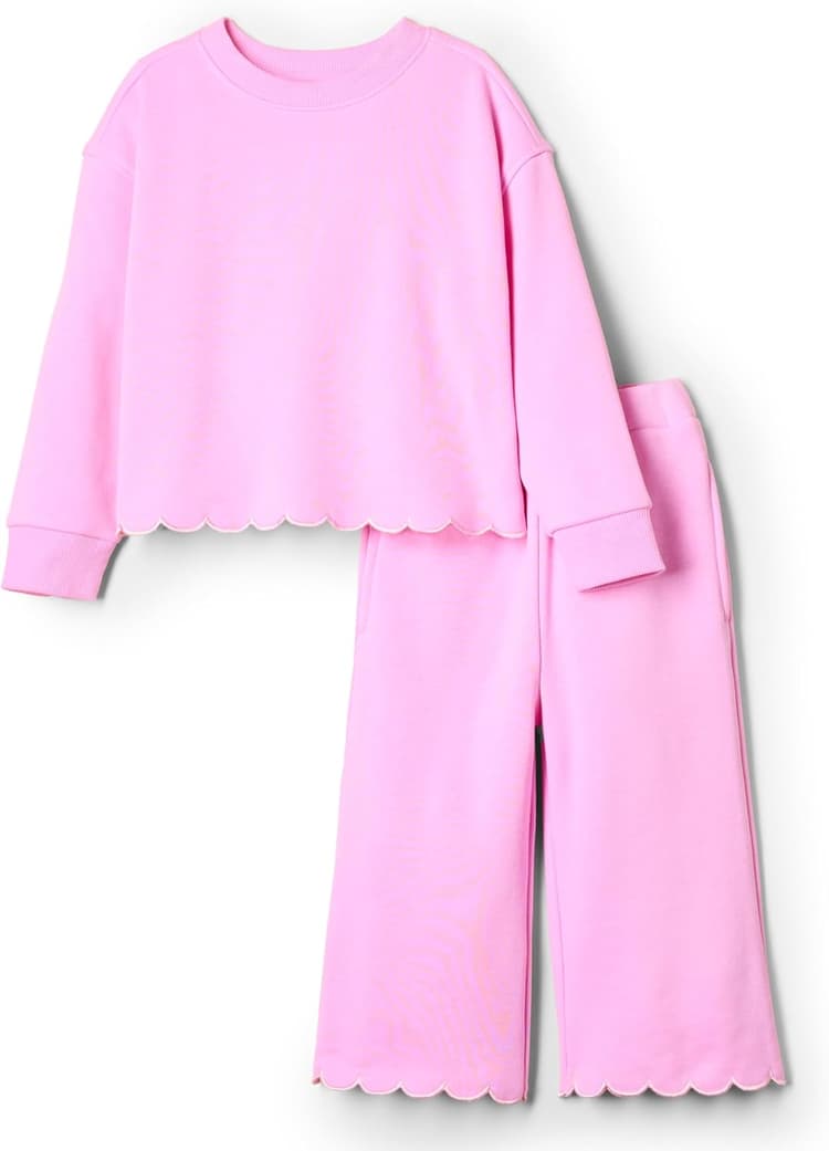 Amazon Essentials x Sofia Grainge Toddlers and Baby Girls' French Terry Sweatshirt Pant and Top Set