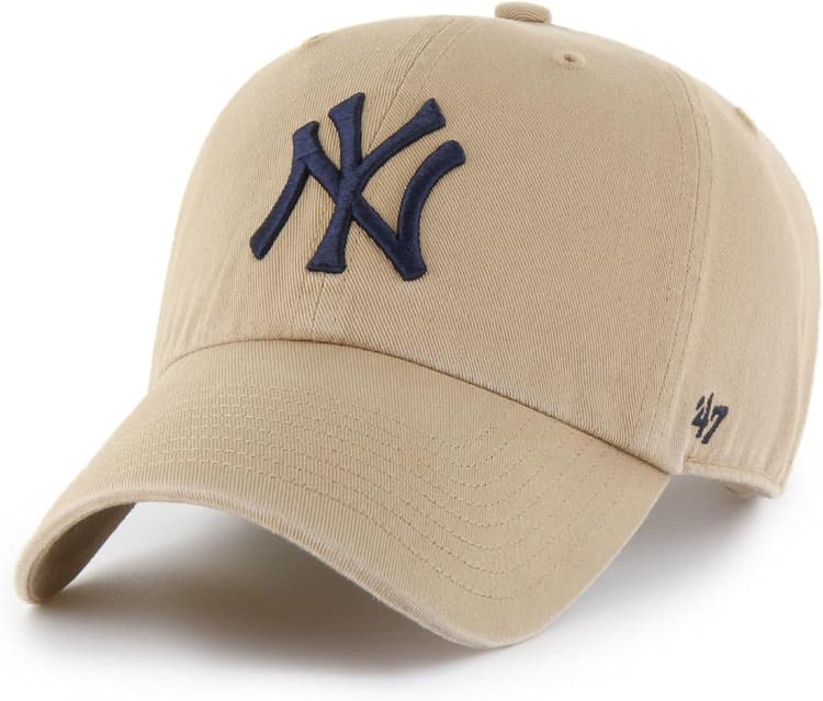 47 Brand MLB Khaki Primary Logo Clean Up Adjustable Strap Baseball Dad Hat Cap, Adult One Size Fits All