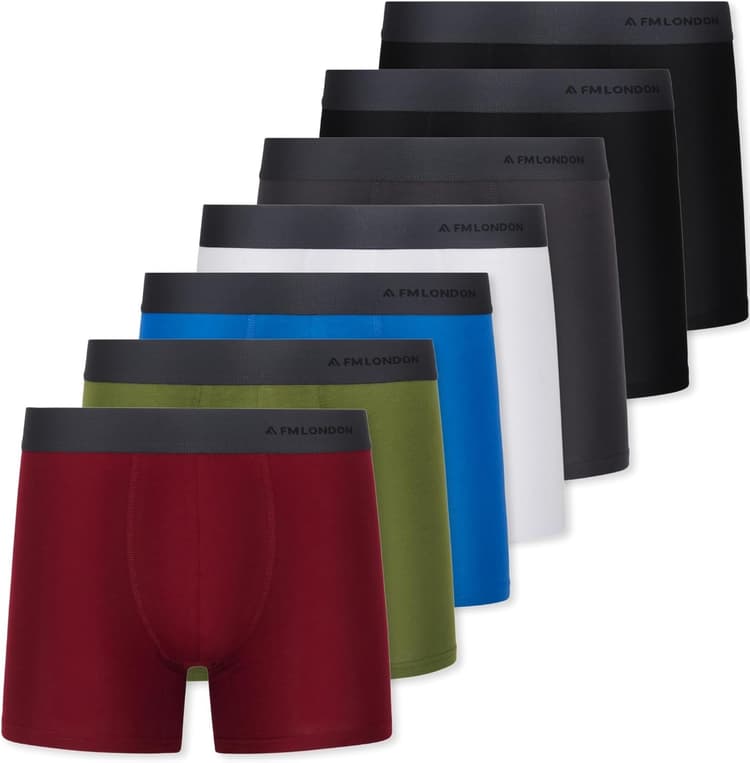 FM London Lot de 7 Boxers, Boxer pour Homme, Caleçon pour Homme sans Étiquette, Riche en Coton, Respirant, Doux et Extensible