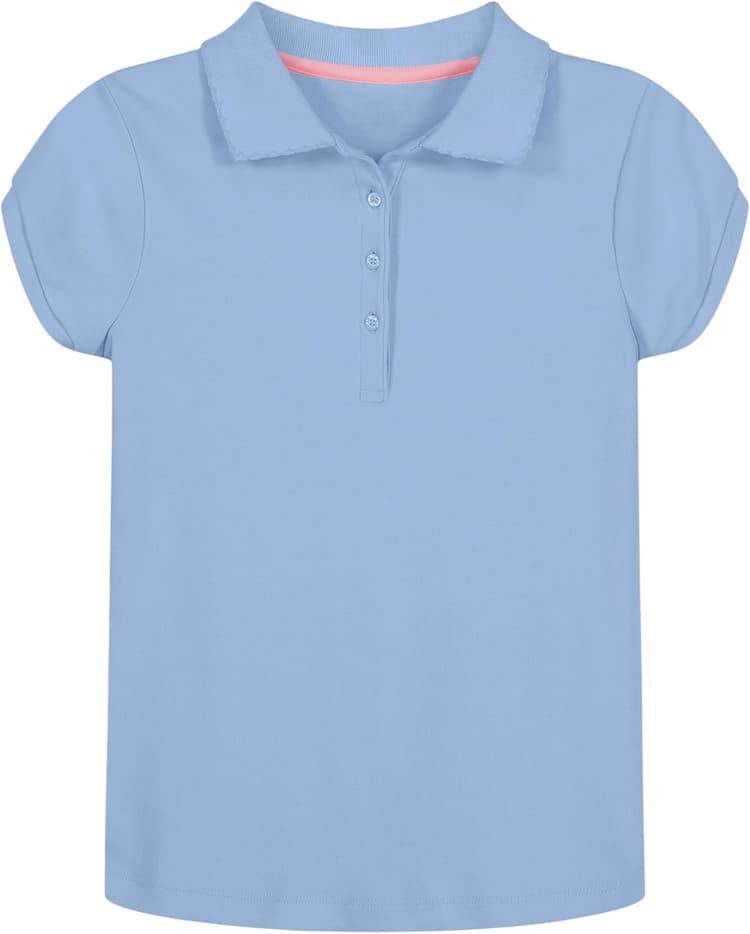 Nautica Girls' School Uniform Short Sleeve Polo Shirt, Button Closure, Soft Pique Fabric