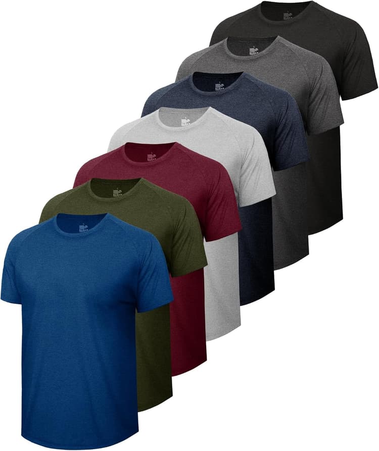 7 Pack Workout Shirts for Men - Quick Dry Moisture Wicking T-Shirts Short Sleeve Tees for Gym Running Athletic Sport