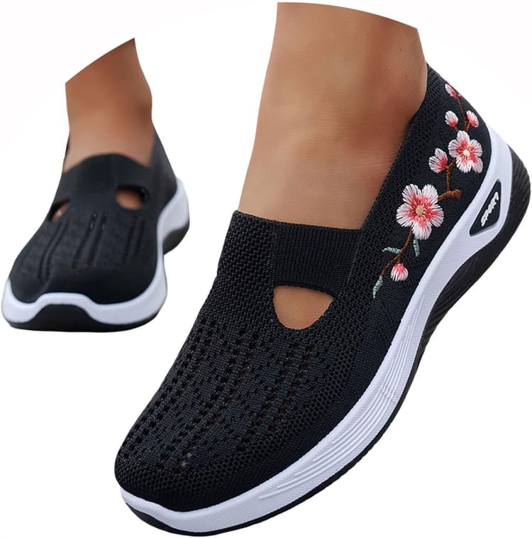 Chaussure Orthopédique Femme sans Lacet Chaussures Mode Respirantes Slip on pour Sneakers Ete Confortable Pieds Larges Sandales Baskets Chaussure De Marche AntidéRapantes à Coussin pour Diabétiques