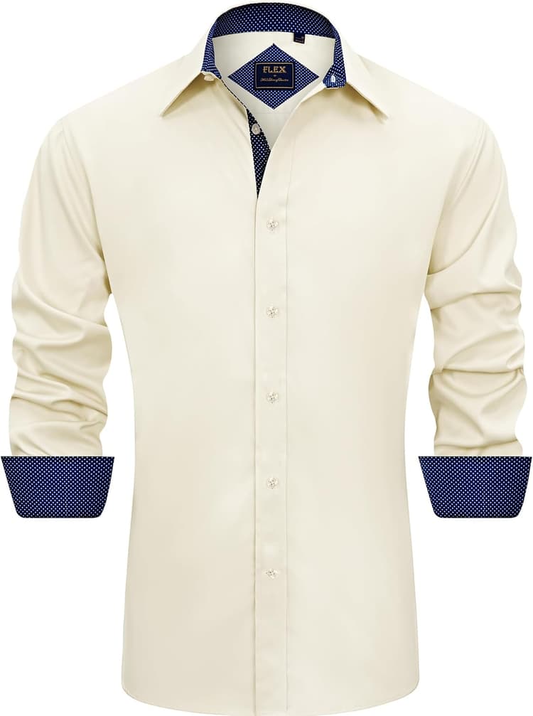 J.VER Men's Casual Long Sleeve Stretch Dress Shirt Wrinkle-Free Regular Fit Button Down Shirts