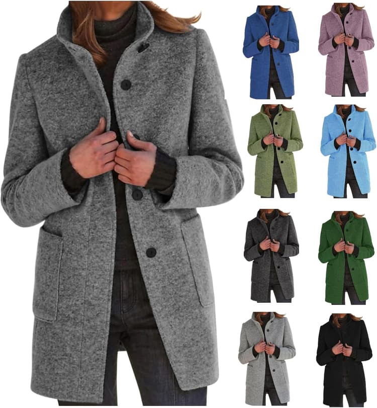 Générique Manteau Femme Hiver,Trench-Coat Mi Longue Boutonnage Chic Manteaux Chaud Jacket avec Poches Élégant Veste Longue Manteau d'hiver à Revers Grandes Tailles Disponibles