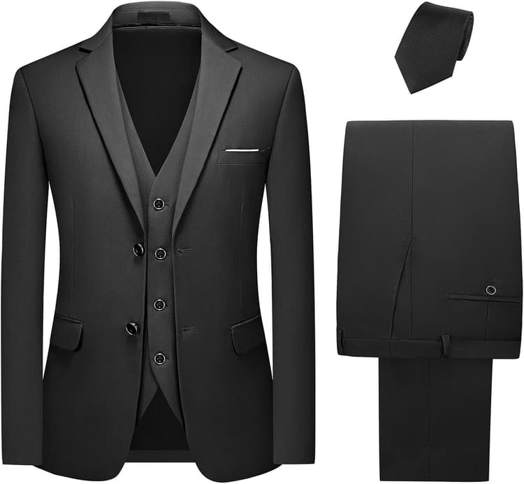 Costume Homme 3 Pièces Mariage Business Slim Fit Smoking à Deux Boutons de Couleur Uni à la Mode Blazer Veste et Pantalon Gilet avec Cravate