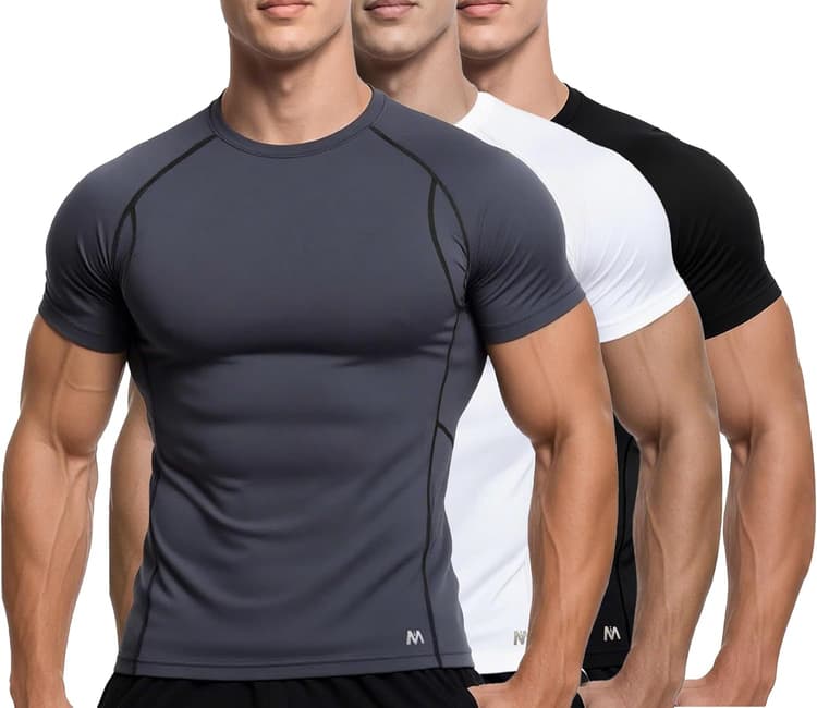 MagnaMan Men's Compression Shirts 3 - Pack: Moisture - Wicking Athletic Baselayer Tops