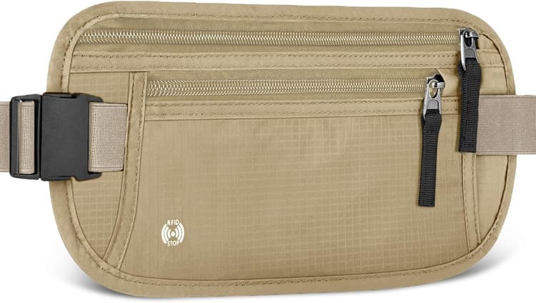 Sac Banane de Voyage avec RFID Blocage, Sac Banane de Antivol Ultra Fin pour Homme Femme, Ceinture de Voyage de Sécurité Invisible Réglable pour Telephone, Passeport, Espèces, Carte de Crédit