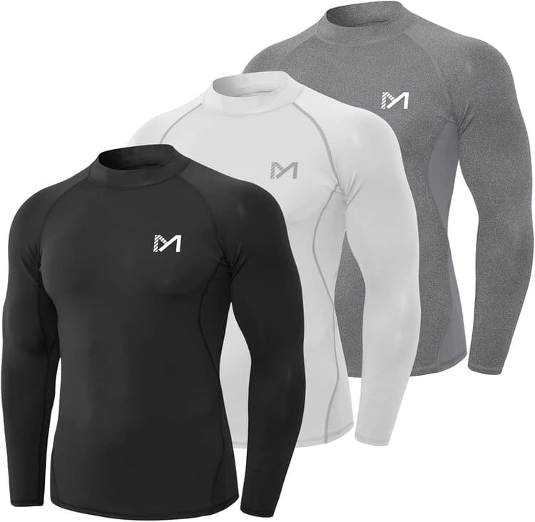 MEETYOO Tee Shirt Compression Homme Manche Longue, Baselayer Maillot Running Vetement Fitness pour Sports Jogging Musculation