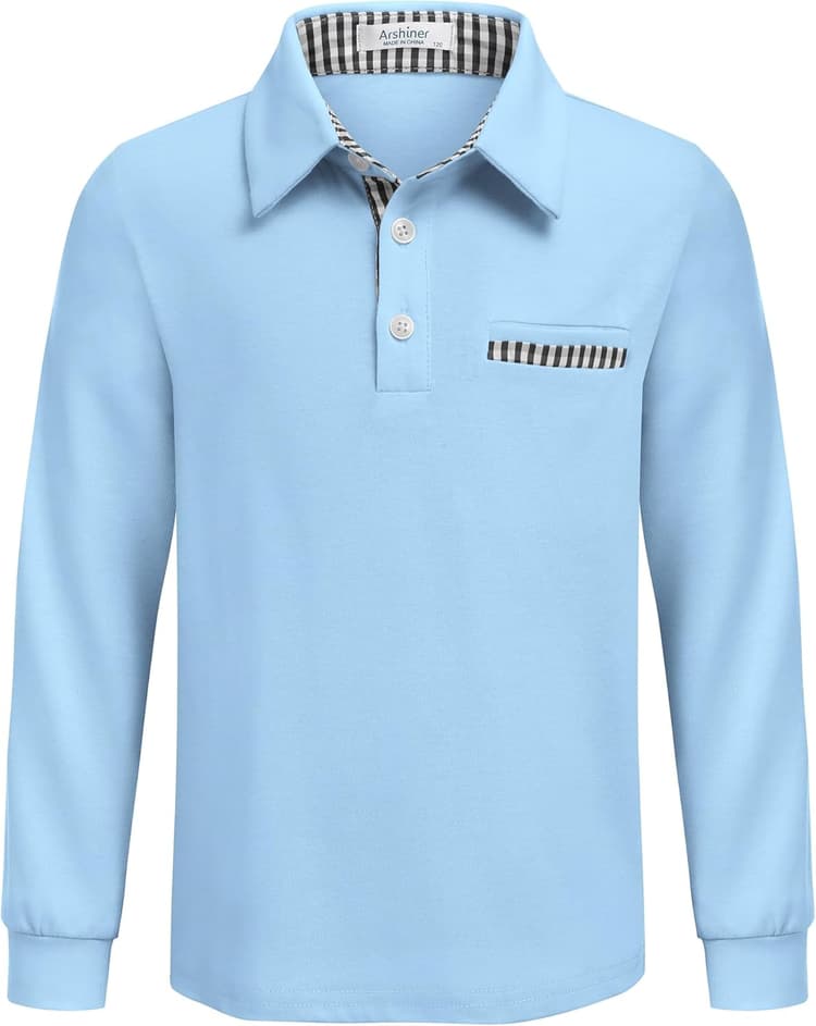 Arshiner Chemise Garçon Manches Longues Polo Enfant École Doux Extensible Décontractée avec Patte de Boutonnage et Poche Poitrine, Haut Automne 5-12 Ans