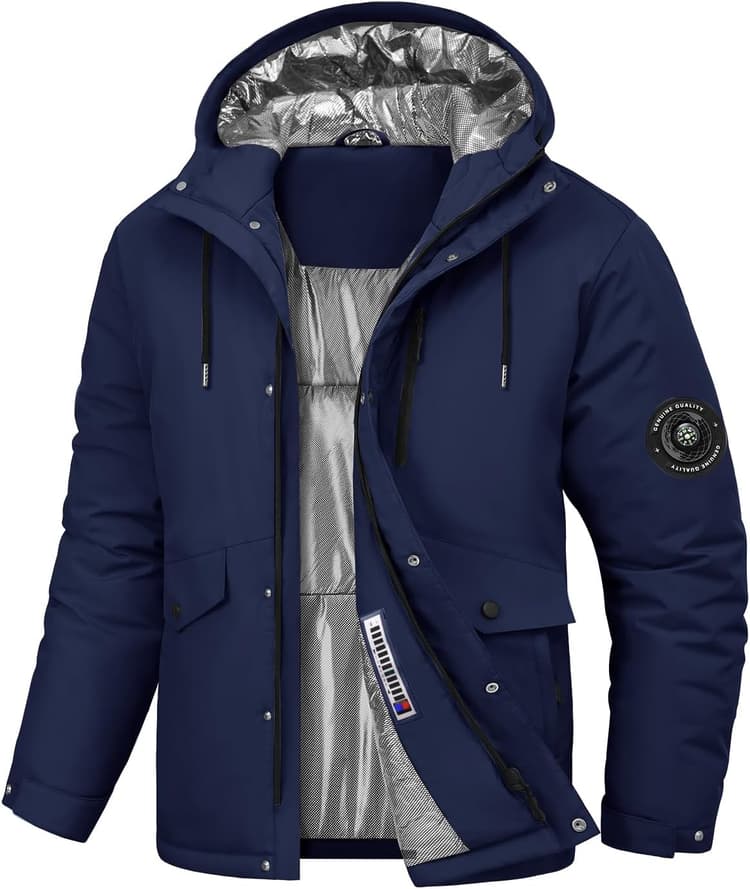Voqeen Veste de Ski Imperméable Hiver Homme Manteau Chaud avec Capuche Amovible Manteaux Coupe-Vent avec Multi Poches de Randonnée