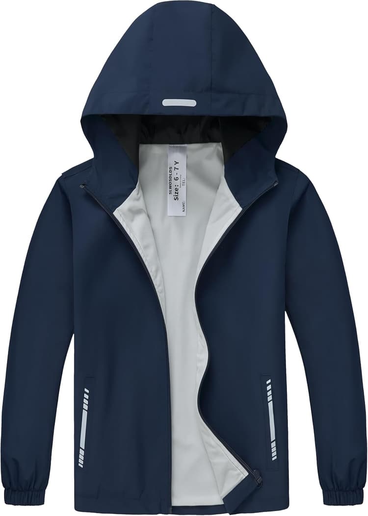 Boys Girls Waterproof Rain Jacket Lightweight soft lining Kids Windbreaker Hooded Coat Easy to Fold