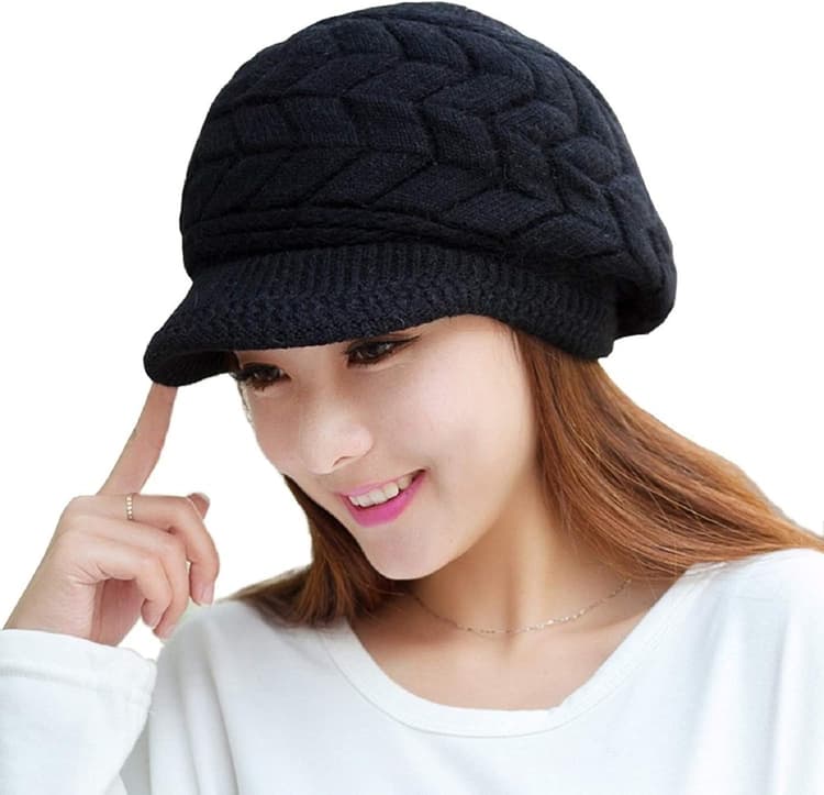 Tuopuda® Femme Hiver Chapeau Fille Tricoté Bonnet Béret Casquette/Bonnet Oreilles De Chat Chanvre Fleurs Bonnet Noir