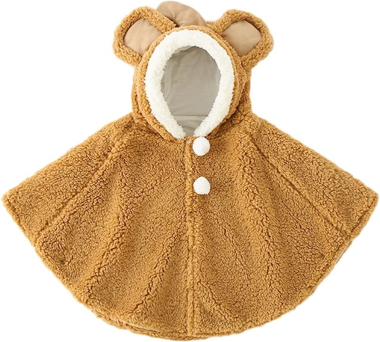 ITODA Mignon Cape à Capuche Bébé Garçon Filles Sweat À Capuche Laine Doux Poncho Cape Tout-Petits Manteau à Capuchon Coupe-Vent Hiver Automne Vêtements d'extérieur Chaude Châle pour Enfants 0-3ans