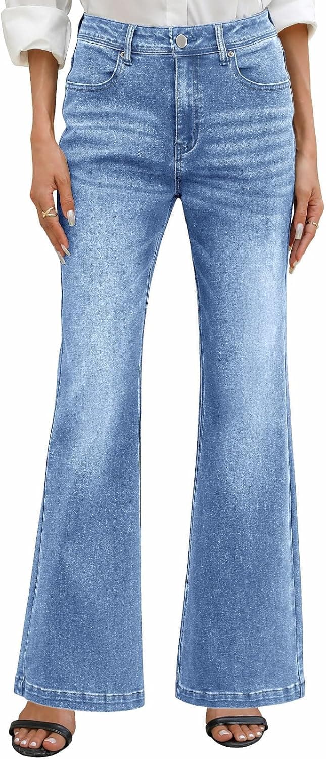 Jean Femme Taille Haute Jean Évasé Elastique Pantalon Stretch Slim Vintage Jeans Bootcut Flare Large Denim Leggings Grande Taille Extensible avec Poches