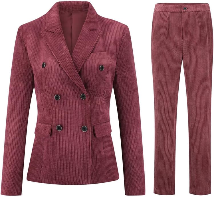 YFFUSHI Tailleur Femme 2 pièces Elégant Slim Fit Travail Blazer Pantalon Double Boutonnage Costume de Veste Formelle