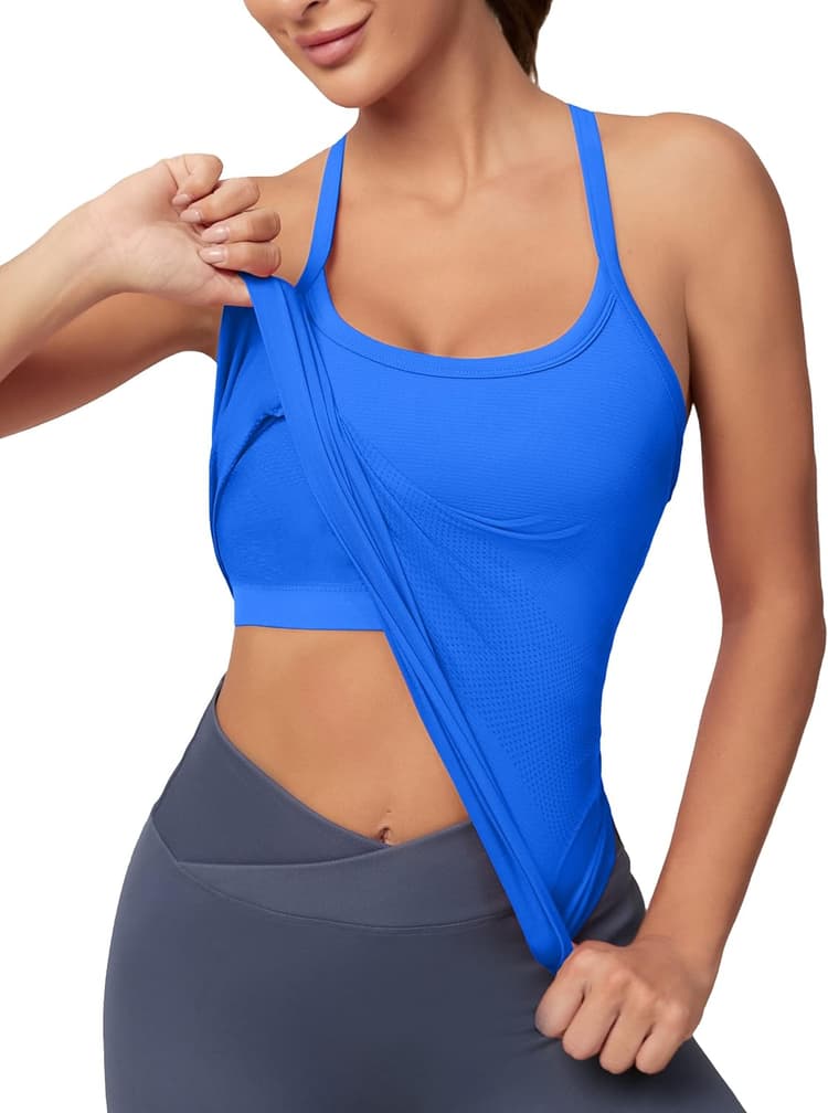 MathCat Workout Tank Tops for Women with Built in Bra, Sleeveless Gym Tops Seamless Racerback Athletic Yoga Shirts