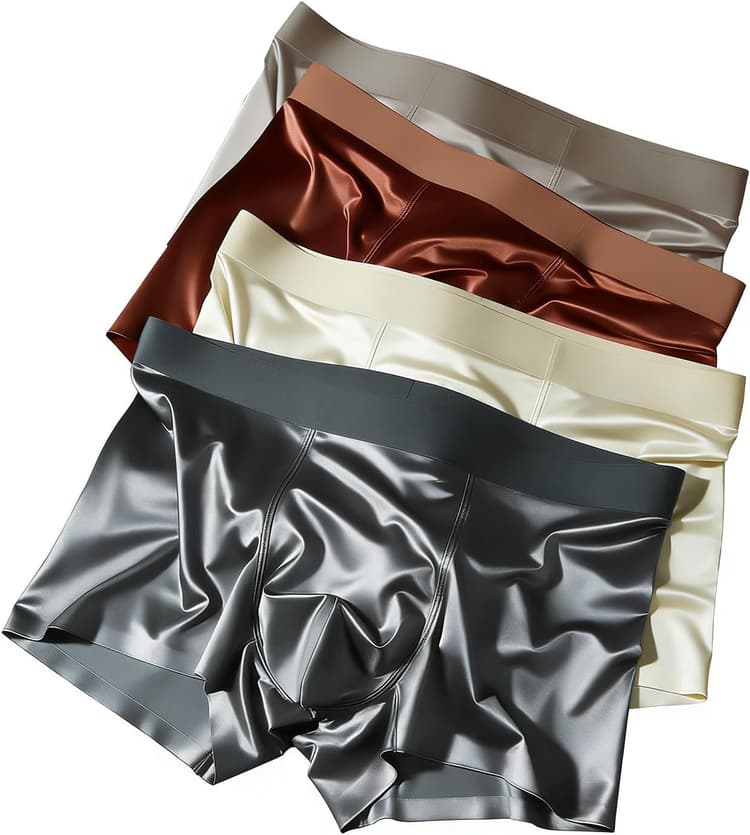 Lot Calecon Homme Satin Boxer Sensation de Soie Short Sexy sous-vêtements pour Hommes Caleçon Respirant sans Couture Shorty