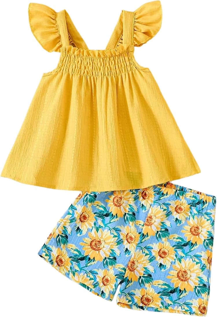 Baby Girl Summer Clothes Toddler Outfit Sleeveless Shirt Swing Cami Tank Top Cute 2 Piece Short Set 1-5 Years