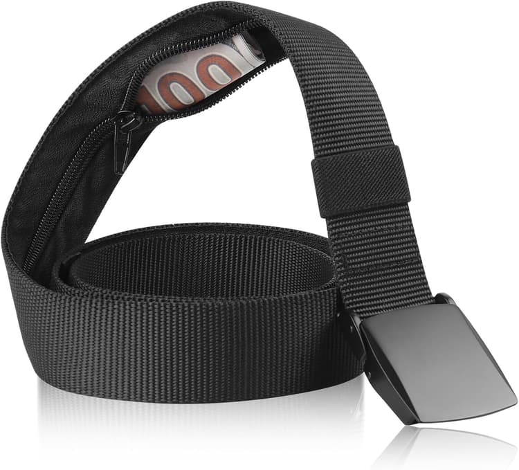 Money Belt- Travel Security Money Belt with Secret Compartment, Anti-Theft Nylon Hidden Money Pouch with Zinc Alloy Buckle for Dad Boyfriend Men, Business Travel Daily