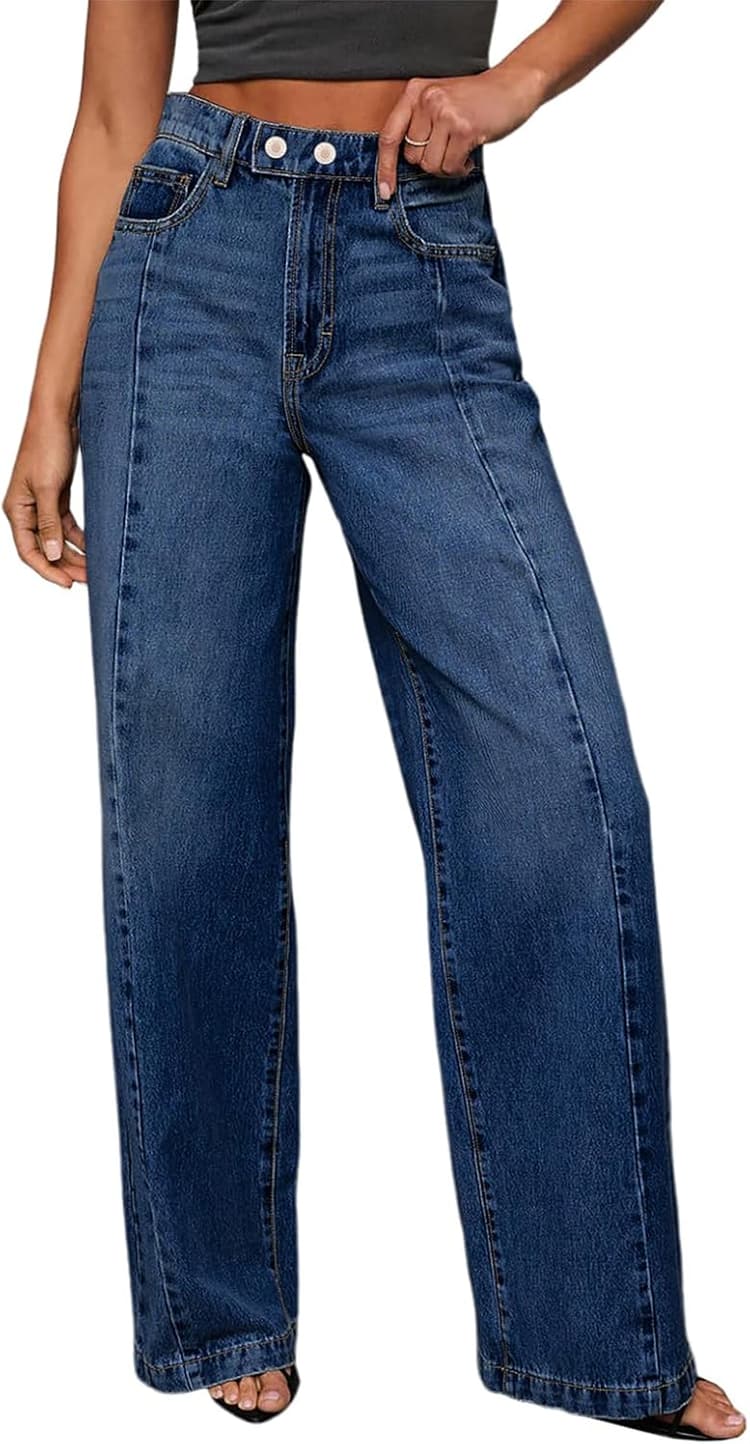 Sidefeel Women's Wide Leg Jeans High Waisted Stretchy Baggy Front Seam Denim Pants