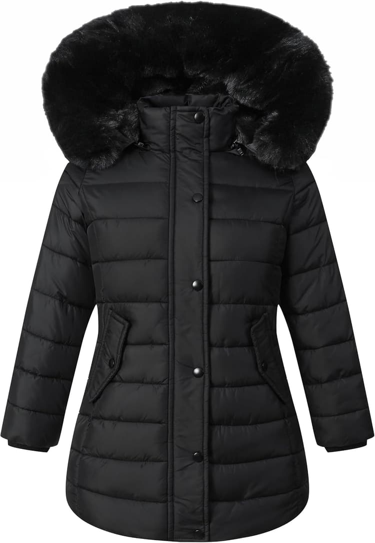 Girl's Winter Waterproof Warm Long Coat,Kids Puffer Jacket Outerwear Parka,Removable Hood