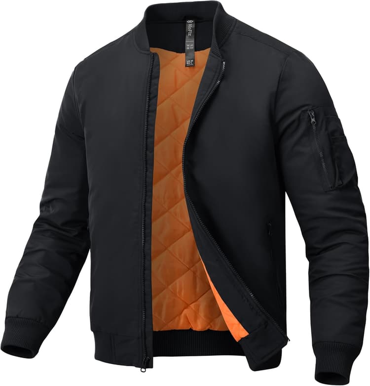 MoFiz Bomber Homme Blouson Aviateur Militaire Doublure Chaude Veste d'hiver Col Montant Manteau Décontracté avec Poches Zippées