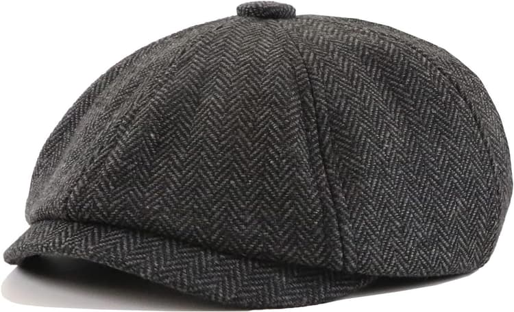 Casquette Beret Gavroche Homme Hiver, Casquette Souples Plate Flat Caps,Herringbone Tweed Gatsby Hat Chapeau Newsboy Cap