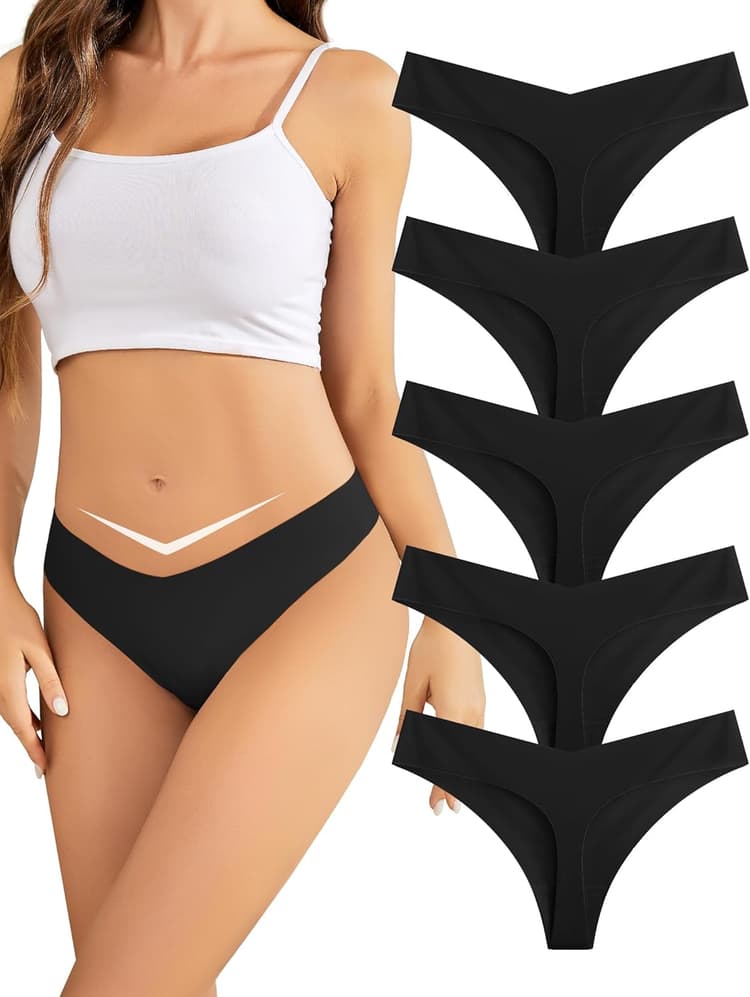 VOENXE Culotte Femme sans Coutures, Invisible String Tanga Taille Basse, Sexy Chic Slip Microfibre Shorty, sous-VêTements Seamless Thong Underwear Women Lot De 5