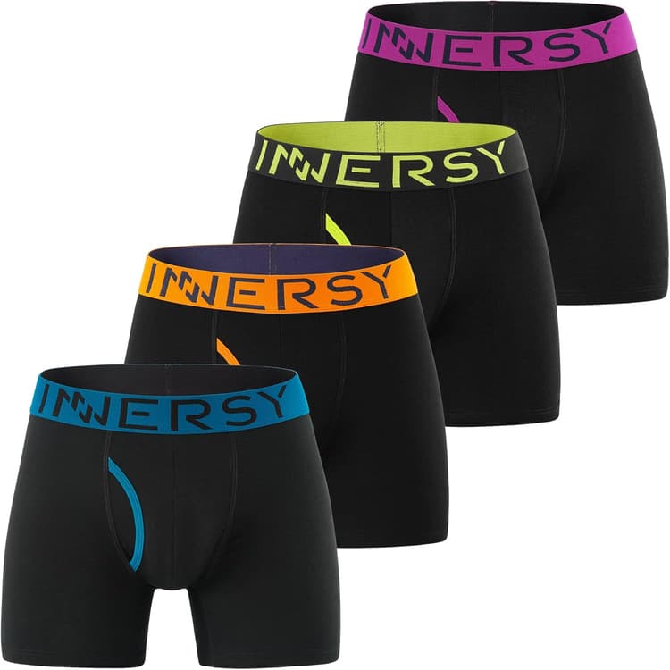 INNERSY Calecon Homme Coton Stretch Boxer avec Ouverture sous-vetêments Confortables Lot de 4