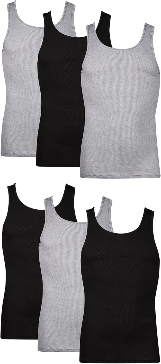Hanes Men's Tank Undershirt Pack, Cotton Tank Undershirt, Moisture-Wicking, Breathable, White or Grey/Black, Multi-Pack