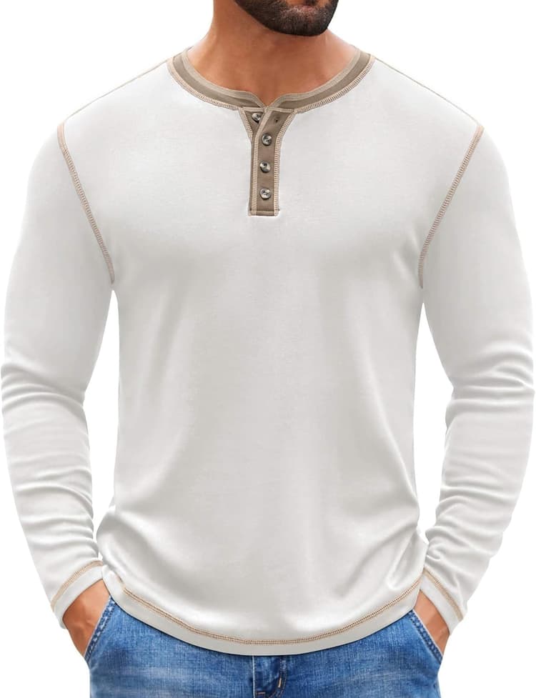 COOFANDY Mens Henley Shirts Long Sleeve Button T-Shirt Fashion Casual Pullover Shirts Soft Stretch Tees Tops