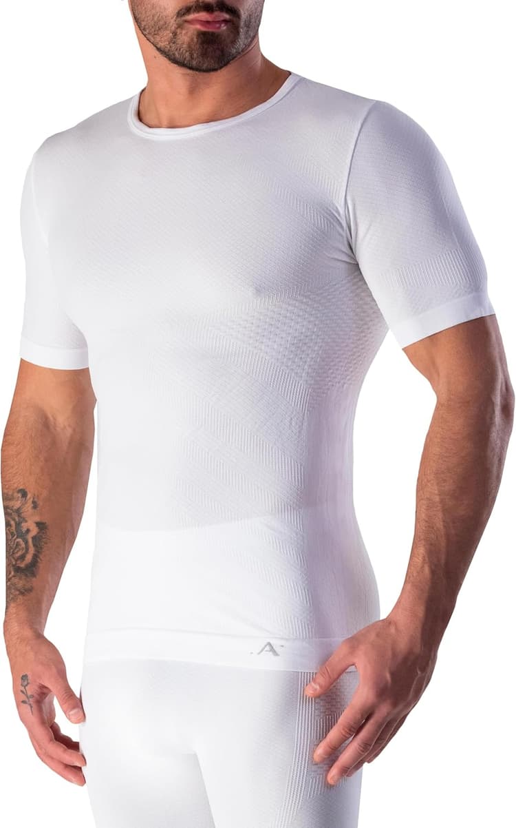 Risalti T Shirt Homme Thermique Manches Courtes Energy - sous Vetement Homme Thermique élastiques, Haut Thermique Homme Respirants, Tshirt Homme sans Couture - Made in Italy