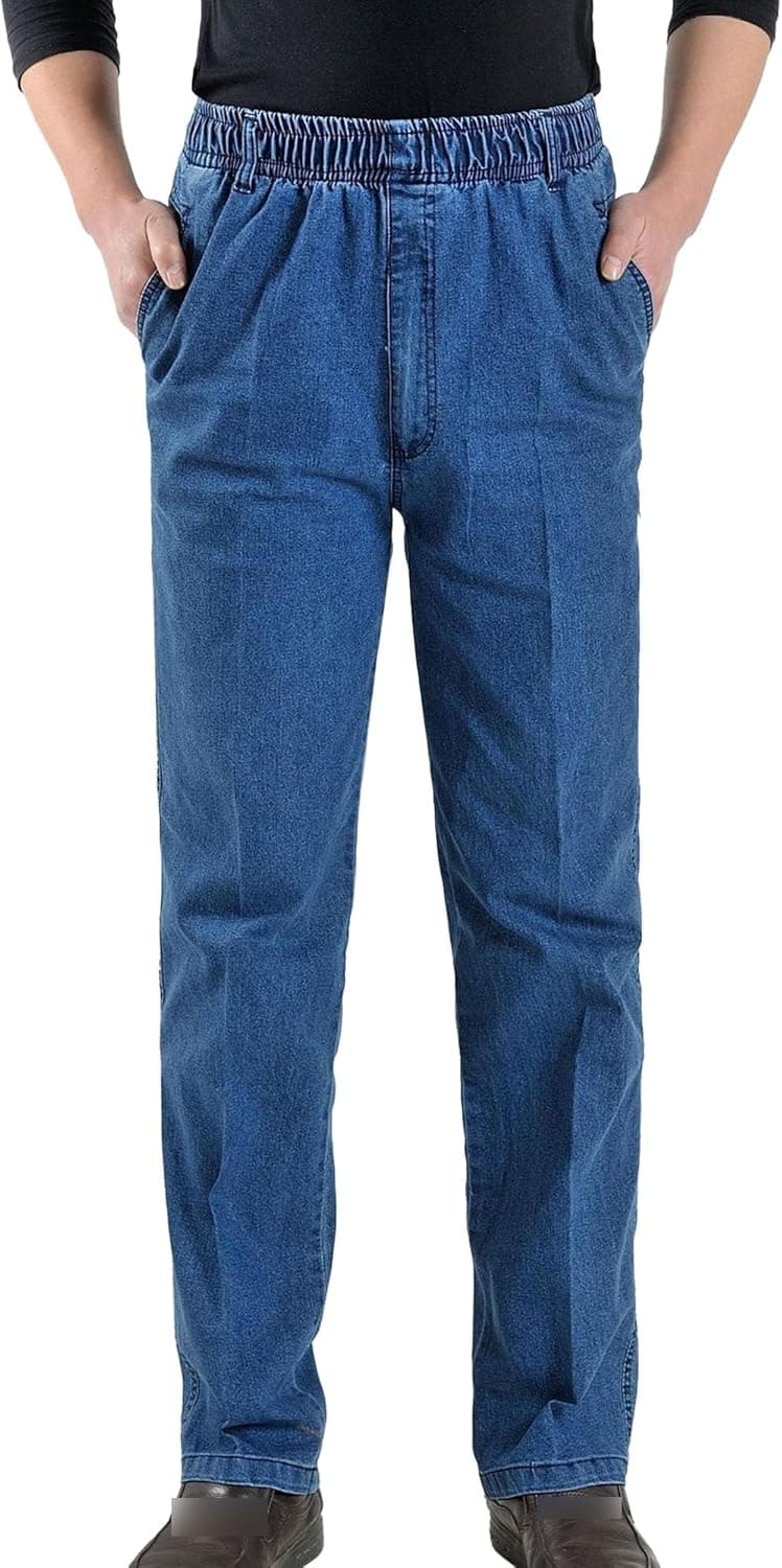 Grand jean extensible confortable et décontracté pour homme Coupe classique Taille haute élastique