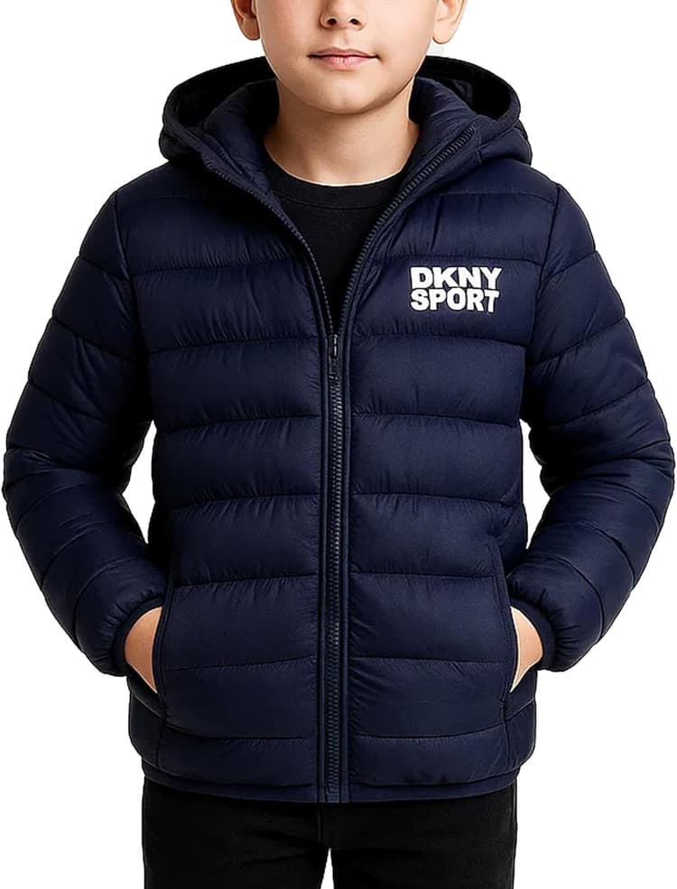 DKNY Boys Puffer Jacket - Midweight Insulated Wind Water Resistant Hooded Puffer Winter Coat - Quilted Winter Jacket for Boys