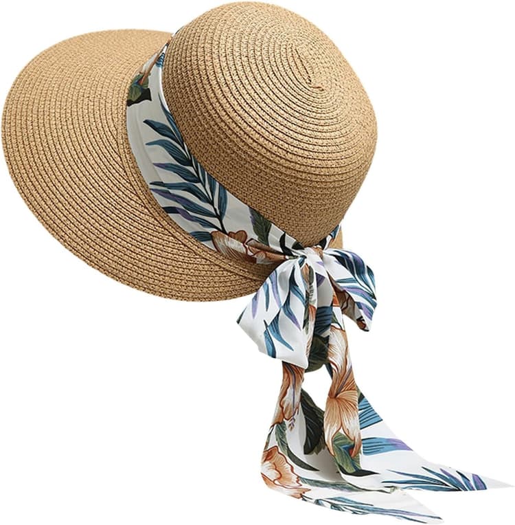 Chapeau de Paille pour Femmes Capelines de Soleil D’Été Capelines de Plage à Large Bord Chapeaux Tuniques Pliables à roulettes pour Femmes Dame et Fille Beach Visiere