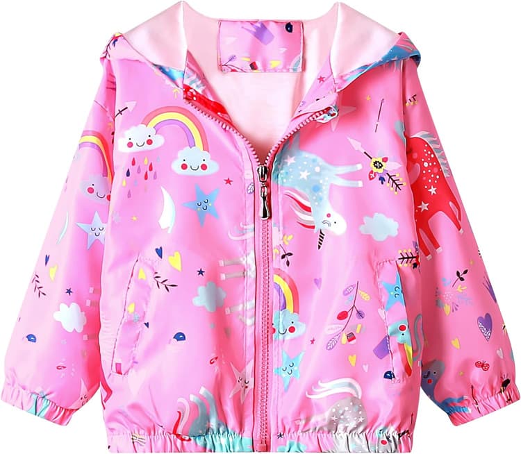 JinBei Fille Blouson Enfant Manteau Capuche Vest Bébé Sweat-Shirt Motif Animal Zipper Poche Veste Pull-Over Longue Manche Imperméables Manteaux Mignon Outwear Printemps Automne Coupe-Vent 1-7 Ans