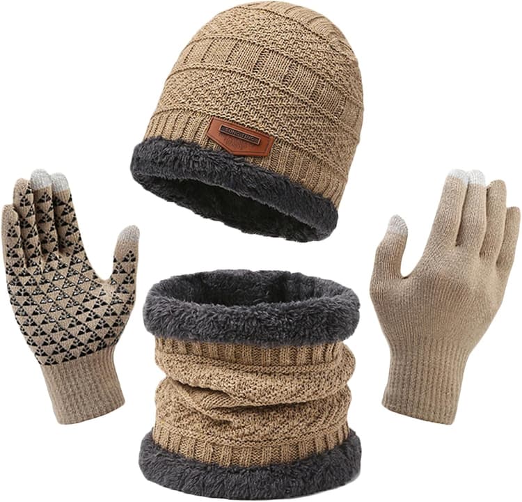 3Pcs Ensemble de Bonnet Tricoté Écharpe avec Gants, Beanie Bonnet Homme Femme D'hiver, Gants D'écran Tactile, Doux et Chaud Écharpe et Chapeau