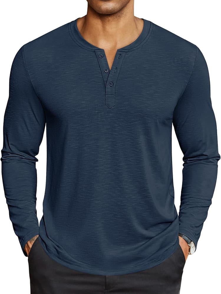COOFANDY Men's Henley Shirts Long Sleeve Lightweight Button T-Shirt Casual Basic Tee Top