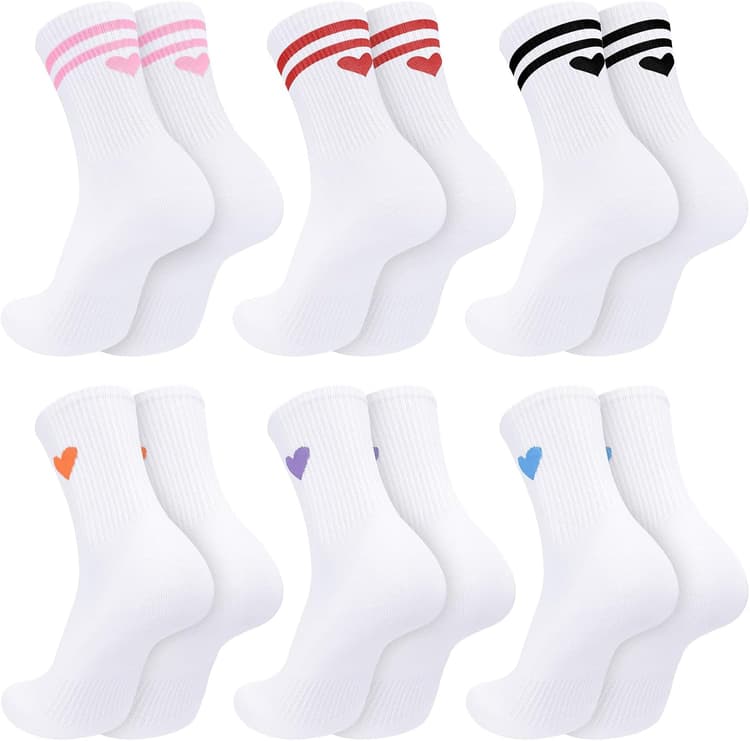 6 Paires Chaussettes de Sport Femme, Chaussettes Sport Coeur Chaussettes Respirantes Femme pour Tennis Athletic Running Randonnée Marche