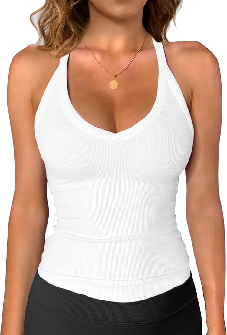 iGENJUN Workout Tops for Women Racerback Basic Tank Summer 2026 Camisole V Neck Slim Fit Ribbed Sleeveless