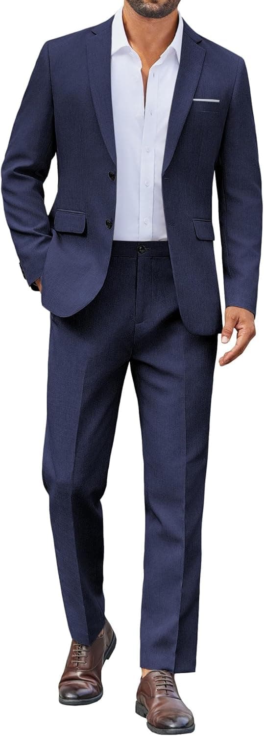 COOFANDY Mens Suit 2 Piece Suit Classic Fit Two Button Blazer Jacket Pants Set Business Wedding Party Suits for Men