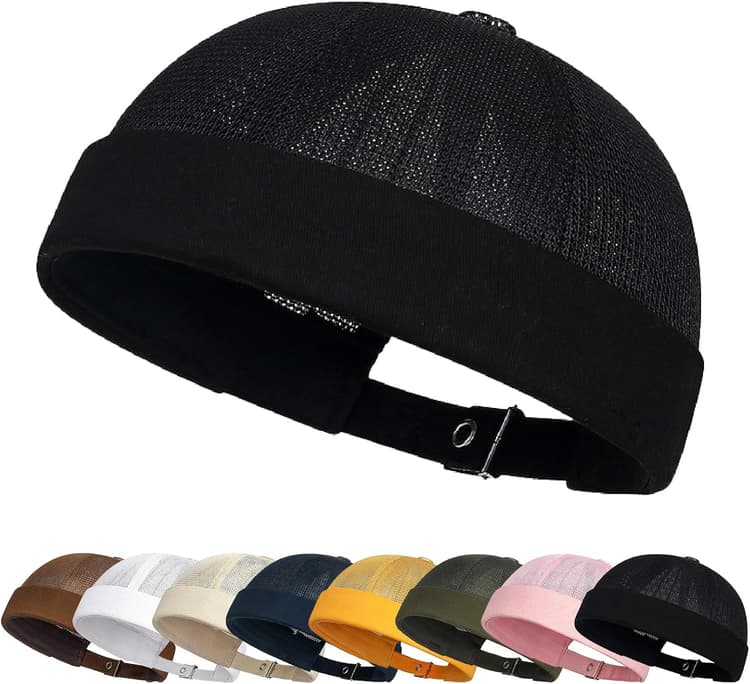 Enwokran Bonnet Docker Été Maille sans Bord Visiere Casquette Skullcap Travailleur Chapeau Fashion Réglable Casquette de Marinrier Roulé Cuff Retro Beanie Hat pour Homme