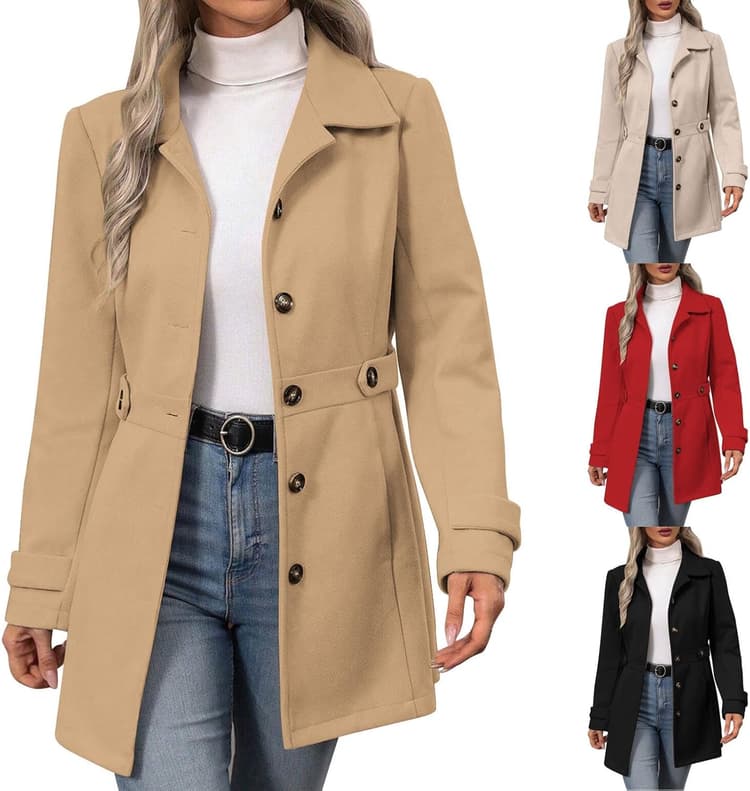 Générique Manteau Femme Hiver Élégant Ajusté Épais Sans Capuche Veste Décontractée Chic à Manches Longues Style Classique Moderne Mode Tendance Coupe Cintrée Légère Confortable pour Bureau et Sortie