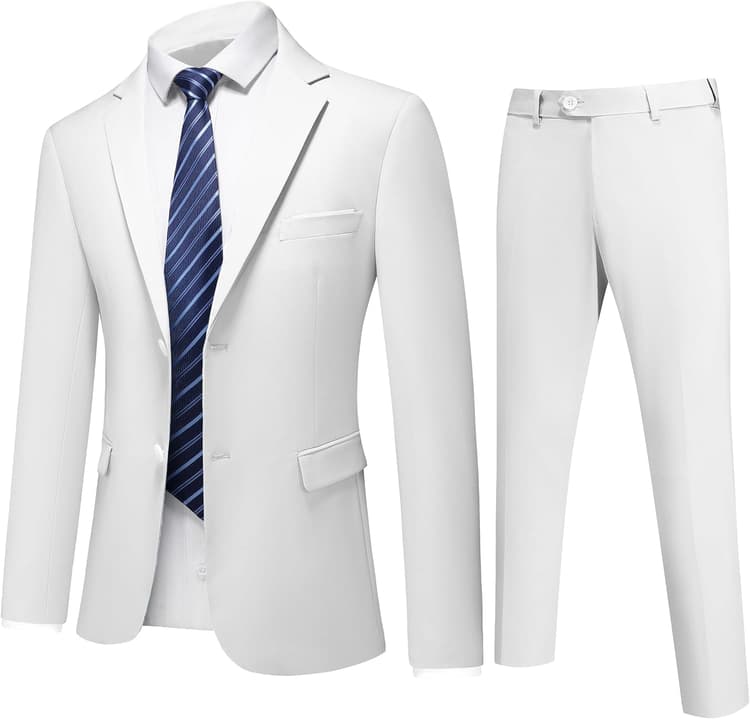 MOGU Suit for Men, Solid Color Fit Formal 2 Piece Dress Tuxedo Set with Jacket, Pants, Tie