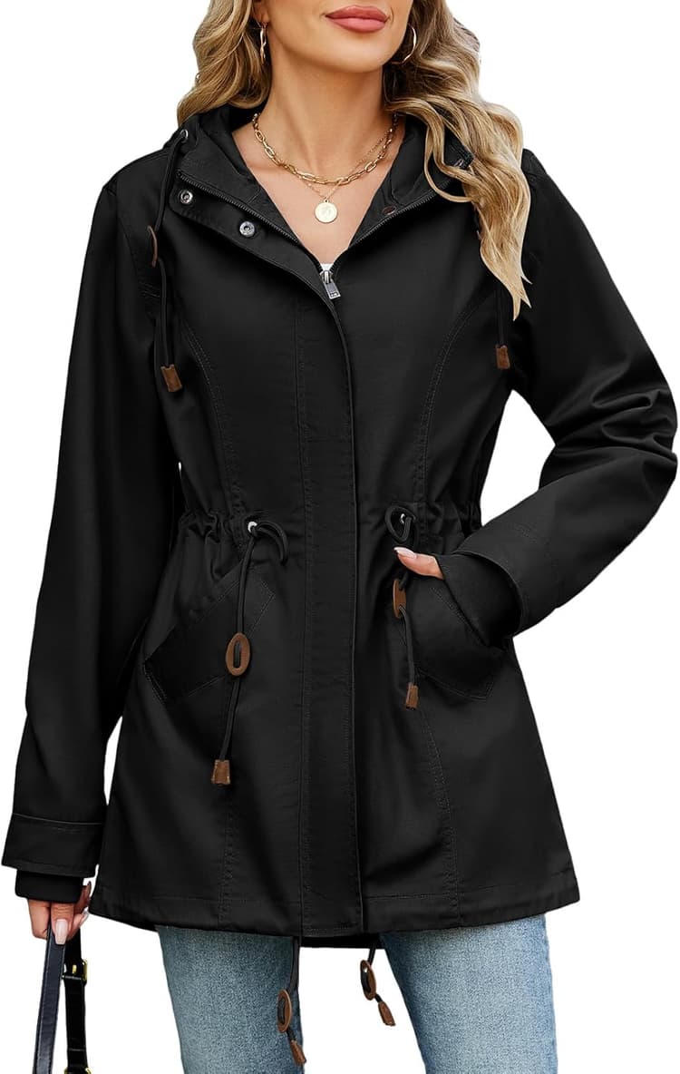 Tuopuda Veste Femme mi Saison Parka Légère avec Capuche Décontracté Manteau Printemps Veste Militaire Zippée Jacket Coat Automne Blouson