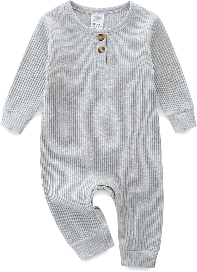 Nouveau-Né combinaison bebe fille garcon Tenue à Manches Longues,Coton Combinaison Bebe Garcon, Bébé Tricot Barboteuse pour Bébé Enfant Combinaison bebe garcon Vêtements (6-9 mois)