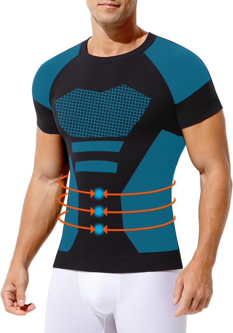 Casey Kevin T-Shirt Compression Homme Contrôle du Ventre, Shapewear Sport, Maillot de Corps Ventre Plat Homme, sous-Vêtement de Musculation