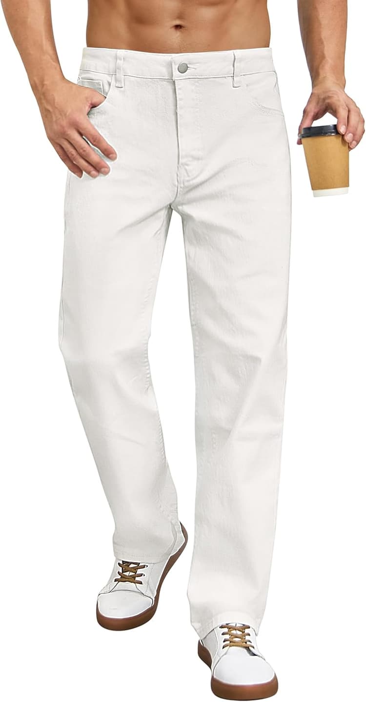 Men's Regular Fit Stretch Jeans Straight Leg 5-Pocket Classic Comfort Flex Denim Pants