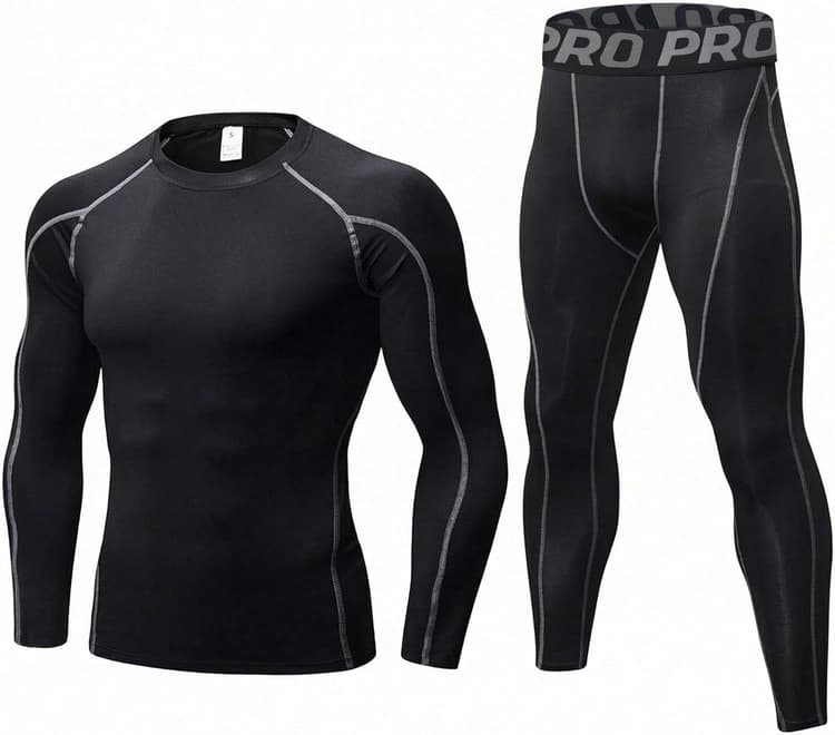 LANBAOSI Mens Workout Compression Set Pants and Long Sleeve Shirts Winter Warm Thermal Baselayer Top & Bottom